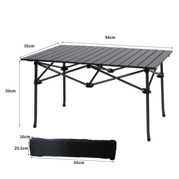 Folding Camping Table Portable Aluminium Outdoor Picnic Garden Black Image 3