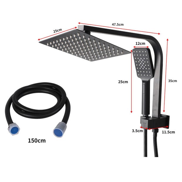 Rain Shower Head Set Black Brass Taps Mixer Handheld High Pressure Image 3