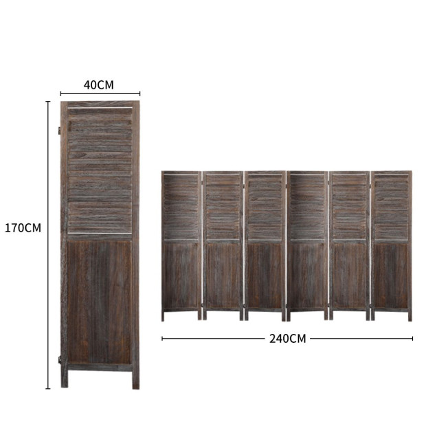 6 Panel Room Divider Folding Screen Privacy Dividers Stand Wood Brown Image 3