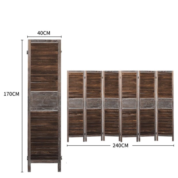 6 Panel Room Divider Folding Screen Privacy Dividers Stand Paulownia Wood Brown Image 3