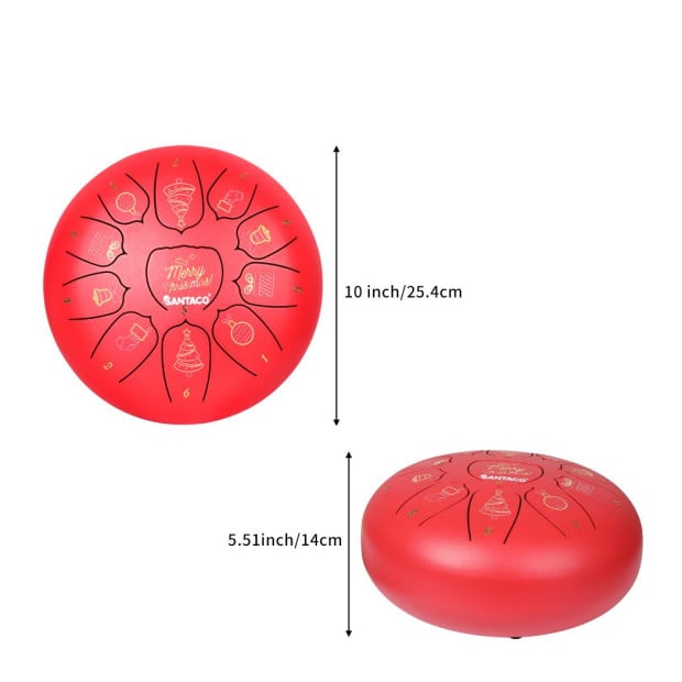Steel Tongue Drum 10 in11 Notes Handpan And Bag Mallet Gifts Red Image 3