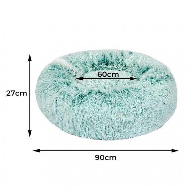 Pet Bed Cat Dog Donut Nest Calming Mat Soft Plush Kennel Teal L Image 3