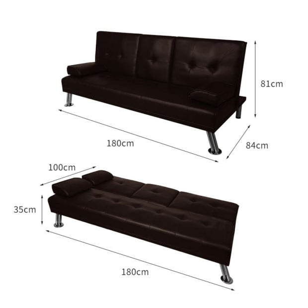 Adjustable Sofa Bed Lounge Couch Leather Beds 3 Seater Recliner Brown Image 5