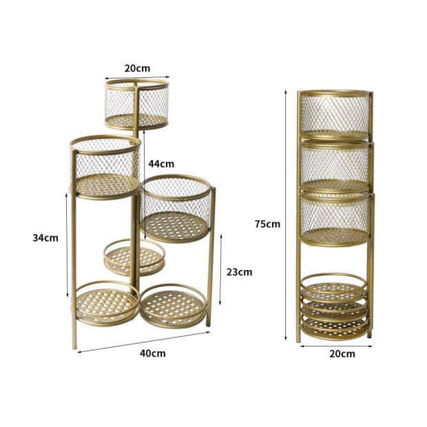 6 Tier Plant Stand Swivel  Metal Stands Flower Shelf Gold Garden Image 3