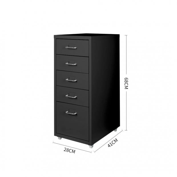5 Drawers Portable Cabinet Storage Steel Stackable Organiser Black Image 3