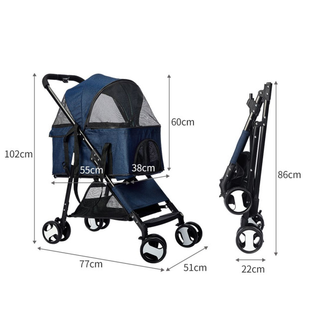 Pet Stroller Dog Pram Foldable Carrier 4 Wheels Large Pushchair Blue Image 3