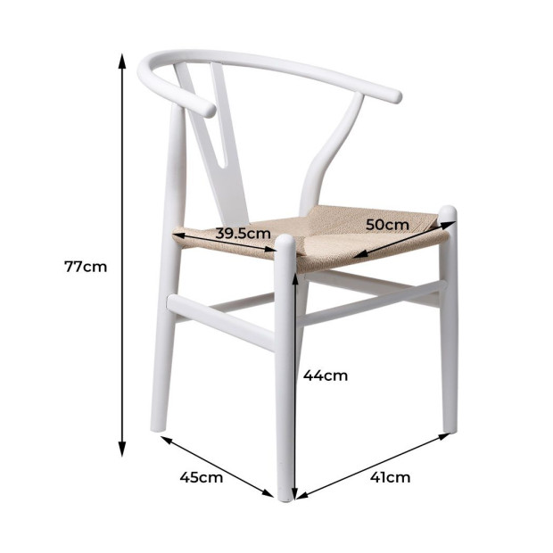 Set of 2 Dining Chairs Rattan Seat Side Wood Furniture White Image 3