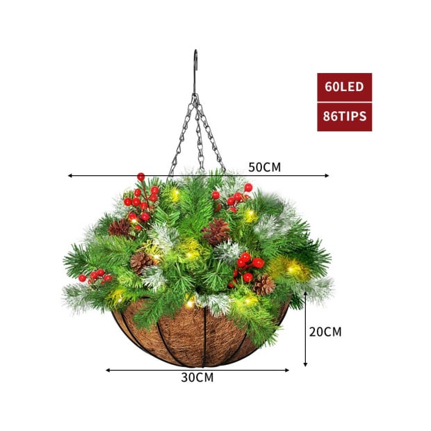 Christmas Hanging Basket Ornaments LED Lights Home Garden Decor 30cm Image 6