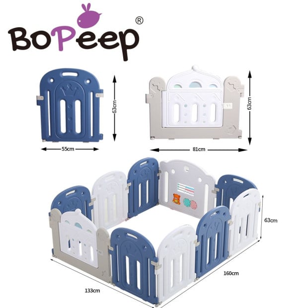 BoPeep Kids Baby Playpen Safety Gate Toddler Fence 10 Panel with Music Toy Blue Image 3