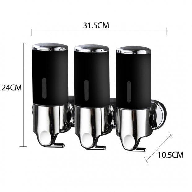 3 Bottles Bathroom Shower Soap Shampoo Gel Dispenser Pump 1500ml Black Image 3
