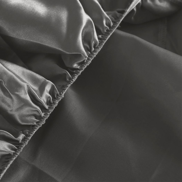 Silky Satin Fitted Flat Bed Sheet Pillowcases Summer Double Grey Image 4