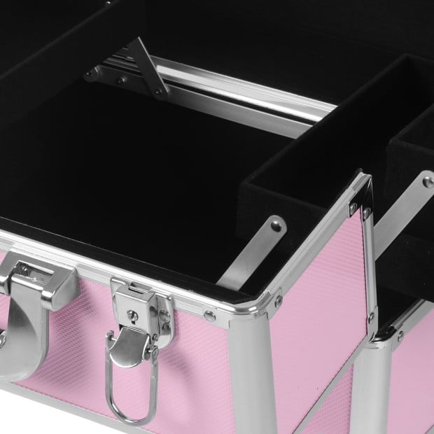 Makeup Case Professional Makeup Organiser 7 in 1 Trolley Silver Pink Image 4