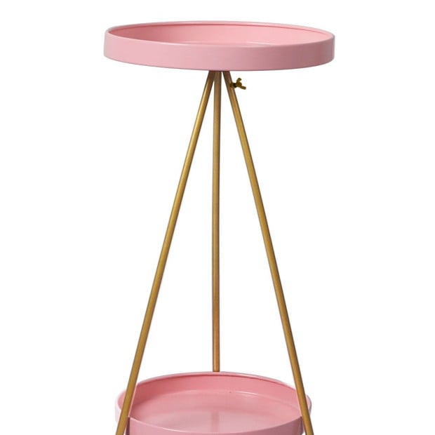 Plant Stand 2 Tiers Outdoor Indoor Metal Flower Pots Rack Garden Pink Image 4