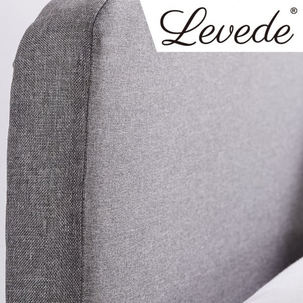 Bed Frame Queen Size Wooden Platform Linen Fabric Headboard Image 4