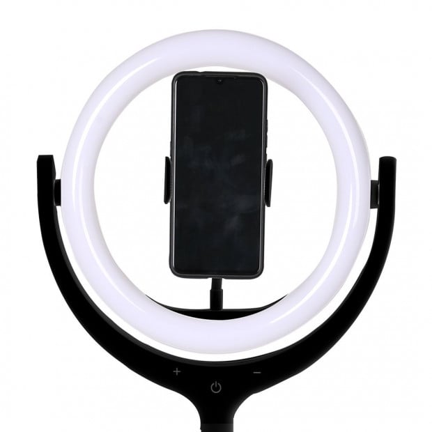 12 LED Ring Light with Tripod Stand Phone Holder Dimmable Selfie Lamp - Black Image 4