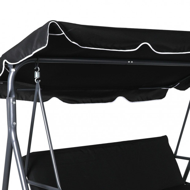 Swing Chair Hammock Outdoor Furniture Garden Canopy 3 Seater Black Image 4