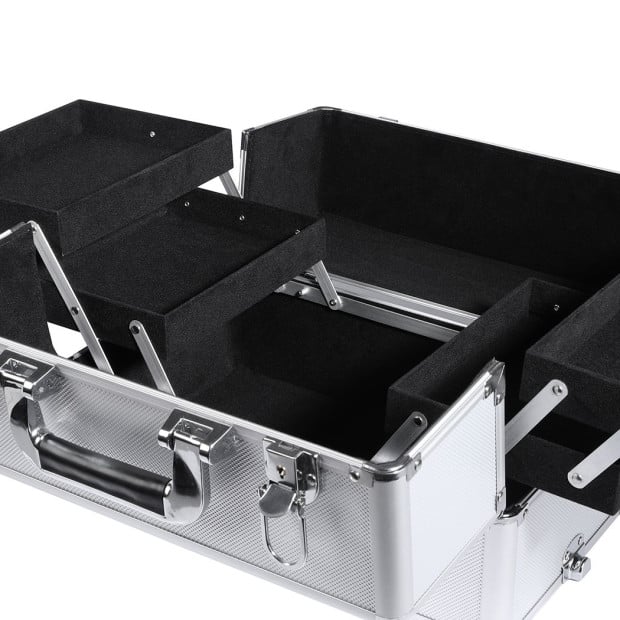 Makeup Case Professional Makeup Organiser 7 in 1 Trolley Silver Image 4