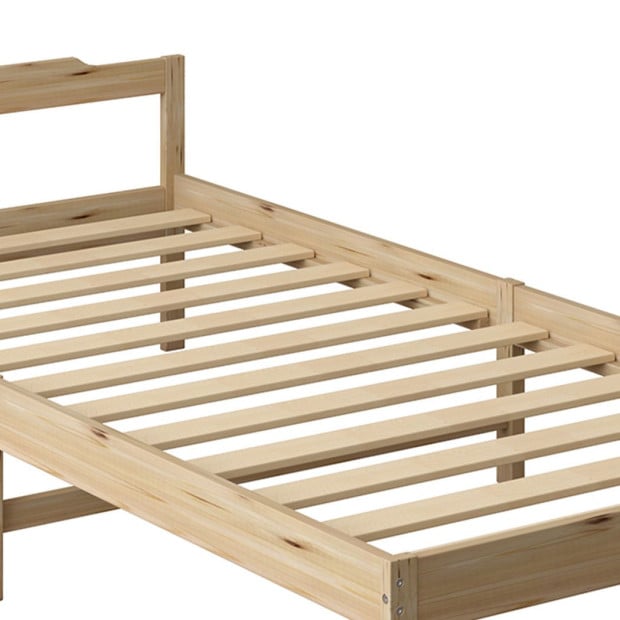 Wooden Bed Frame Single Size Base Solid Timber Pine Wood Natural Image 5