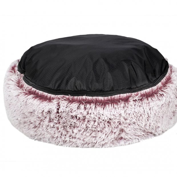 Pet Bed Cat Dog Donut Nest Calming Mat Soft Plush Kennel Pink L Image 5