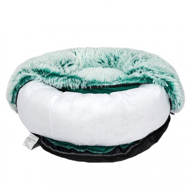 Pet Bed Cat Dog Donut Nest Calming Mat Soft Plush Kennel Teal L Image 5