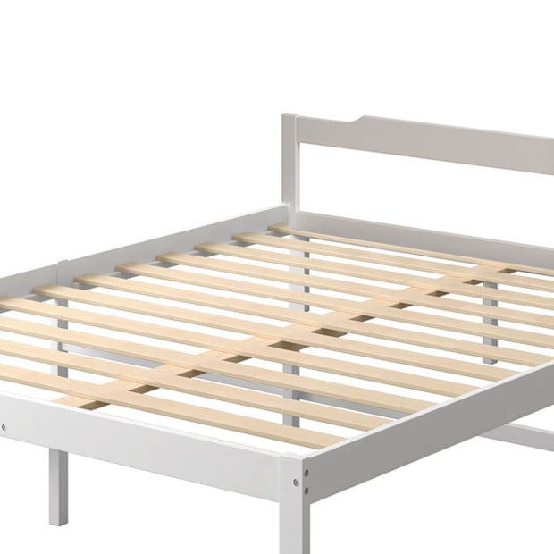 Wooden Bed Frame Queen Size Mattress Base Solid Timber Pine Wood White Image 5