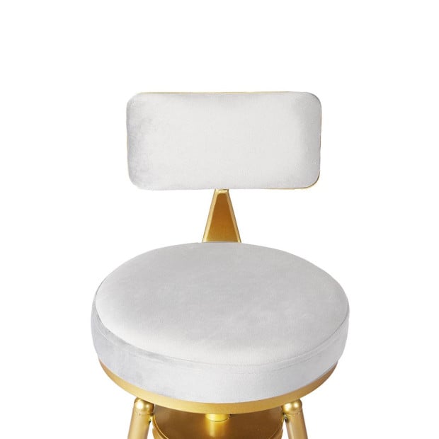 1x Bar Stools Kitchen Stool Chair Swivel Barstools Golden Frame with White Velvet Padded Seat Image 5