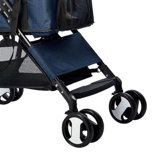 Pet Stroller Dog Pram Foldable Carrier 4 Wheels Large Pushchair Blue Image 5