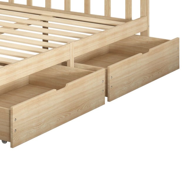 2x Bed Frame Storage Drawers Wooden Timber Trundle For Bed Frame Base Image 5