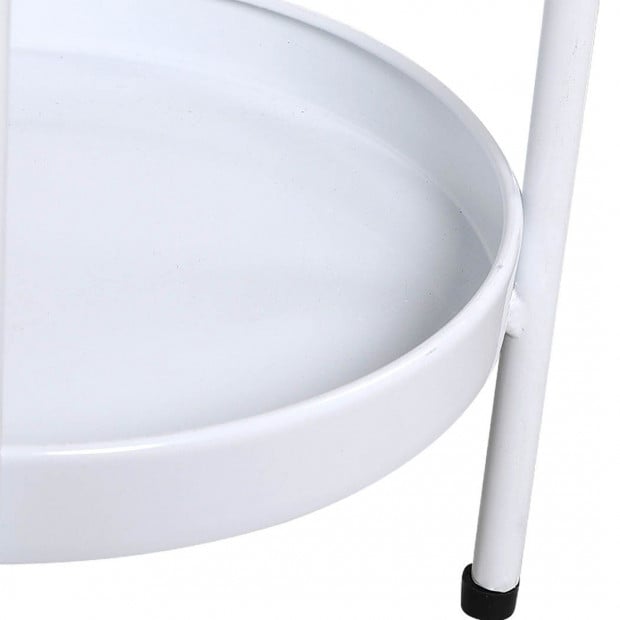 2 Tiers Plant Stand Metal Flower Pot Rack Garden Shelf Outdoor White Image 5