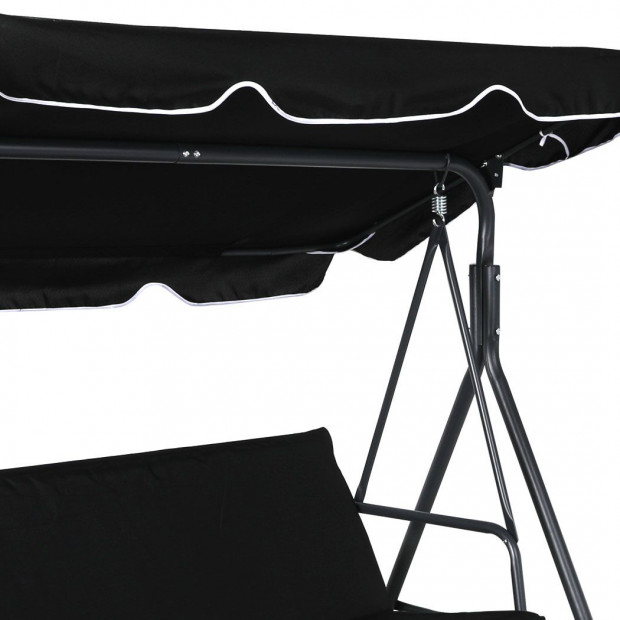 Swing Chair Hammock Outdoor Furniture Garden Canopy 3 Seater Black Image 6