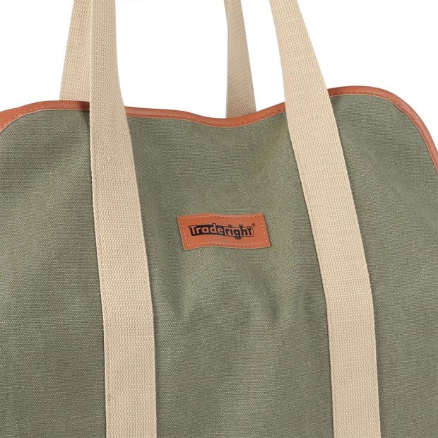 Traderight Firewood Bag Durable Canvas Leather Fire Wood Carrier Log Holder Tote Image 6