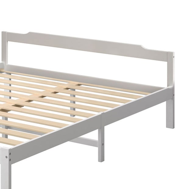 Wooden Bed Frame Queen Size Mattress Base Solid Timber Pine Wood White Image 6