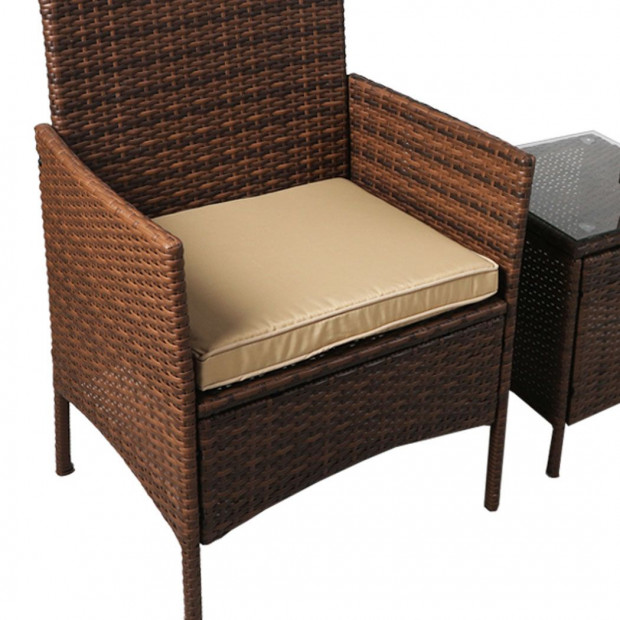 Outdoor Furniture Garden 3 Pcs Chair Table Rattan Wicker Seat Brown Image 6