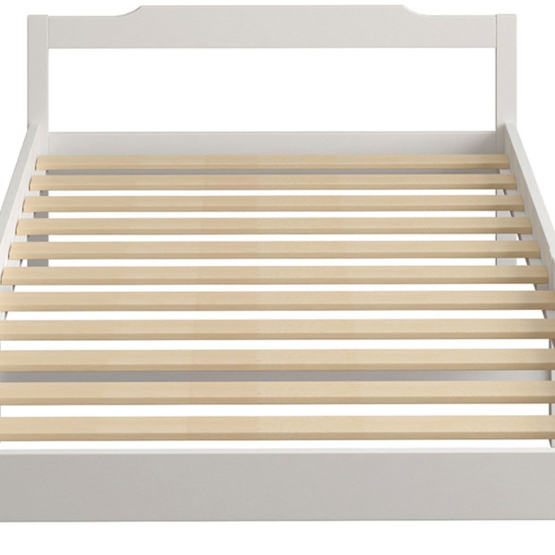 Wooden Bed Frame Single Size Mattress Base Solid Wood White Image 6