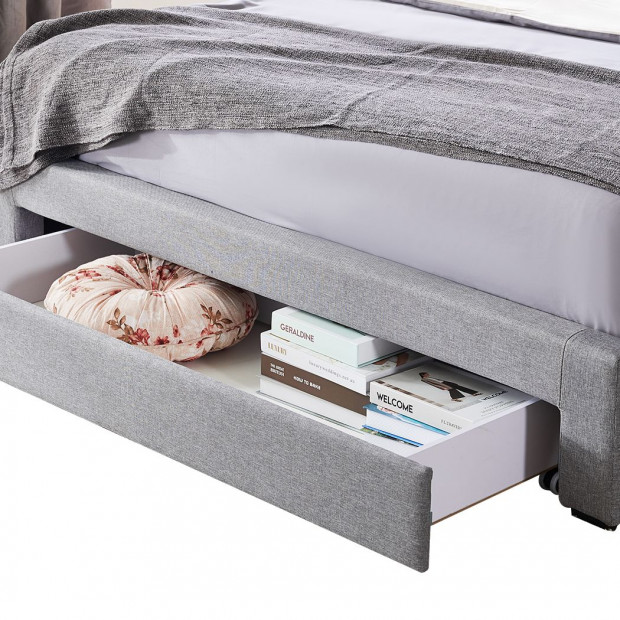 Storage Bed Frame Queen Size Base with Three Drawers Grey Image 6