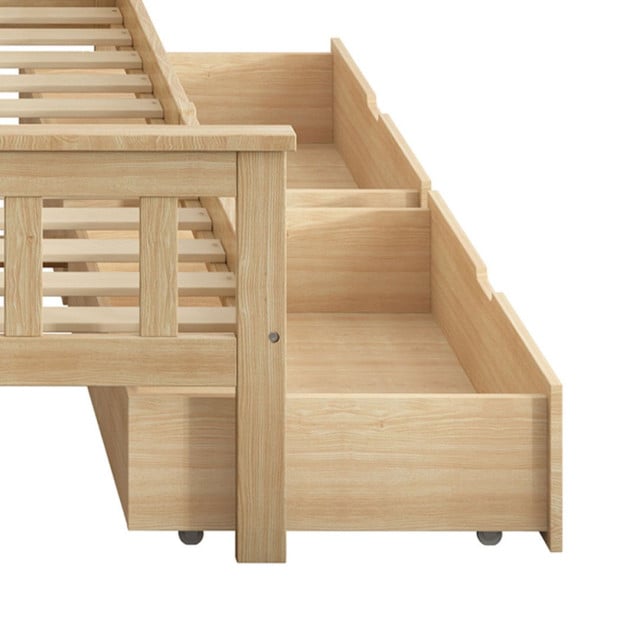 2x Bed Frame Storage Drawers Wooden Timber Trundle For Bed Frame Base Image 6