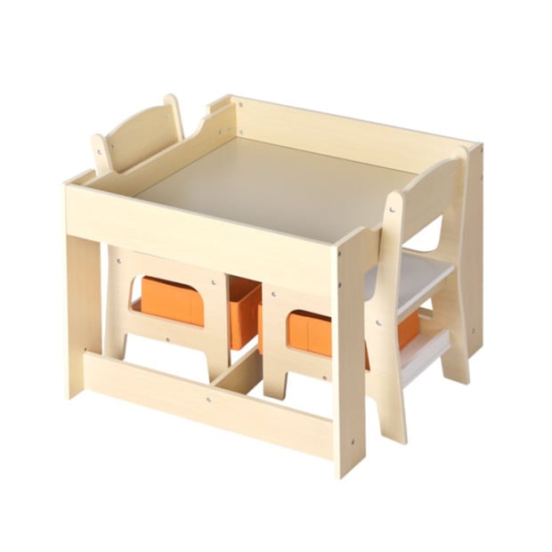 Kids Table and Chairs Set Storage Box Toys Play Desk Wooden Study Image 6