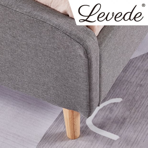 Bed Frame Queen Size Wooden Platform Linen Fabric Headboard Image 6
