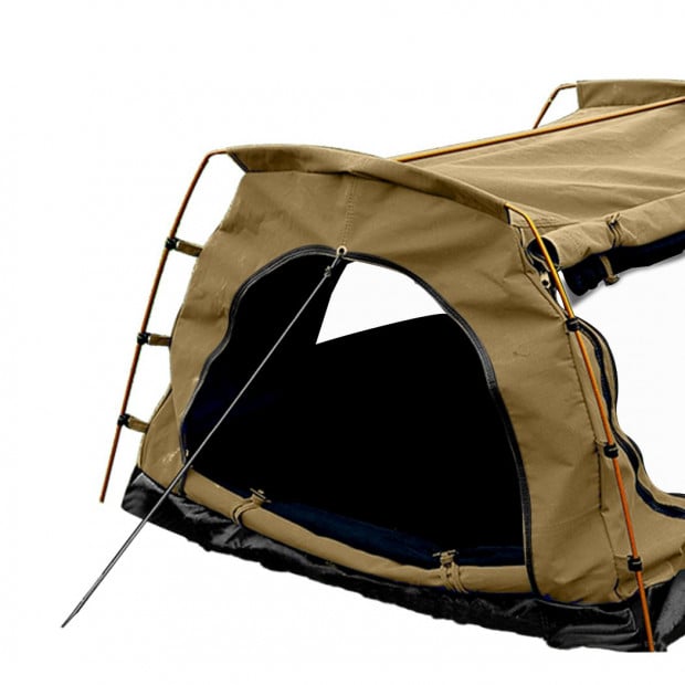 Double King Swag Camping Swags Canvas Dome Tent Hiking Mattress Khaki Image 6