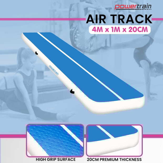 Powertrain 4m x 1m Air Track Inflatable Gymnastics Mat - Blue White