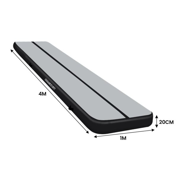Powertrain 4m x 1m Air Track Inflatable Gymnastics Mat - Grey Black Image 4