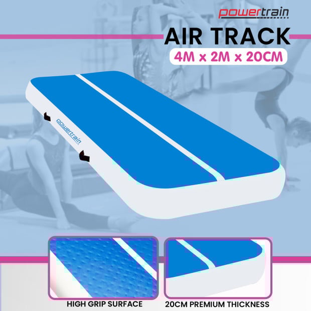 Powertrain 4m x 2m Air Track Gymnastics Mat Tumbling Exercise - Blue White