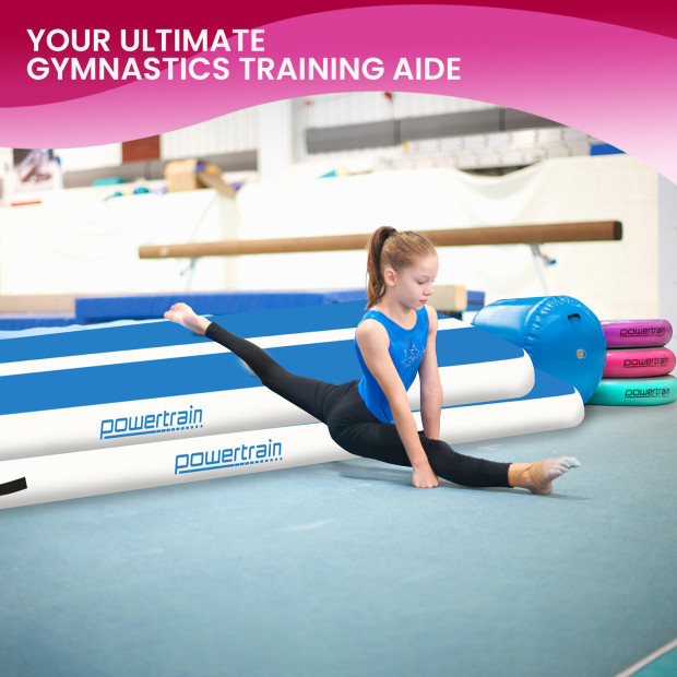 Powertrain 4m x 2m Air Track Gymnastics Mat Tumbling Exercise - Blue White Image 9