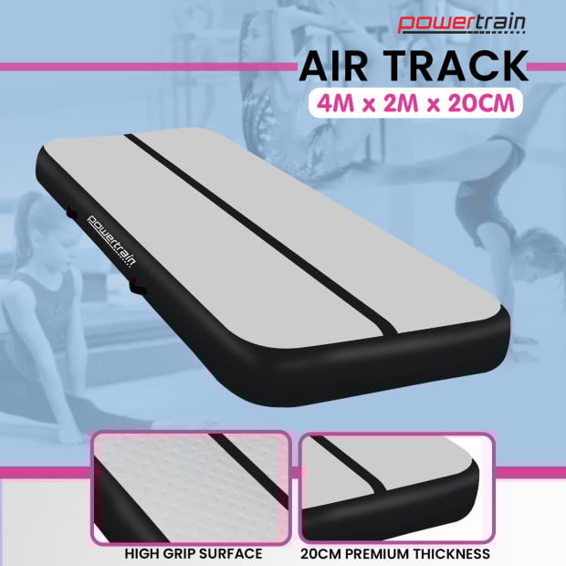Powertrain 4m x 2m Air Track Gymnastics Mat Tumbling Exercise - Grey Black