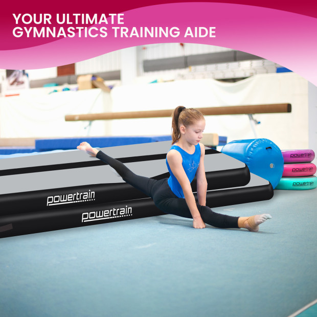 Powertrain 4m x 2m Air Track Gymnastics Mat Tumbling Exercise - Grey Black Image 9