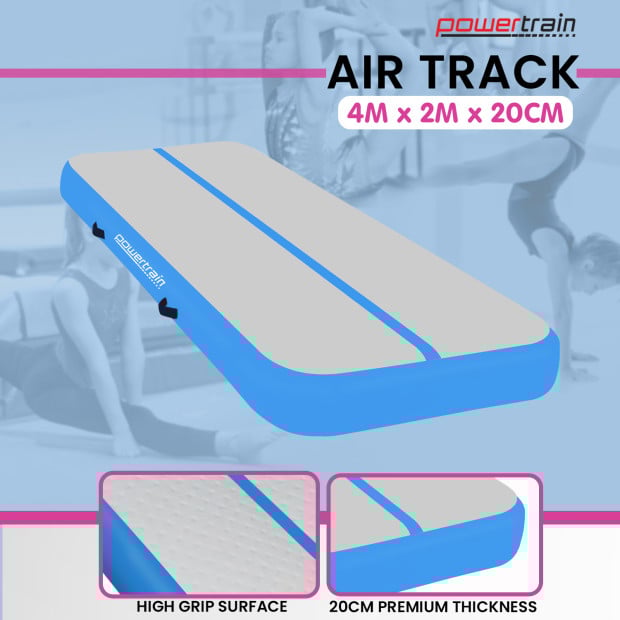 Powertrain 4m x 2m Air Track Gymnastics Mat Tumbling Exercise - Grey Blue