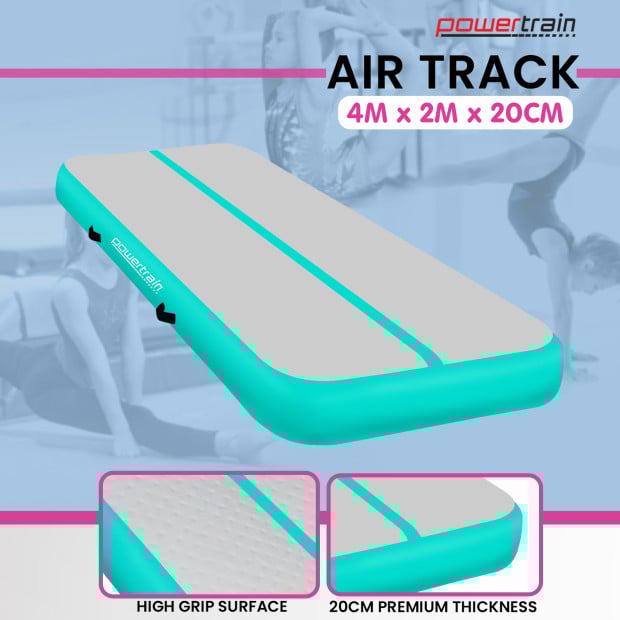 Powertrain 4m x 2m Air Track Gymnastics Mat Tumbling Exercise - Grey Green