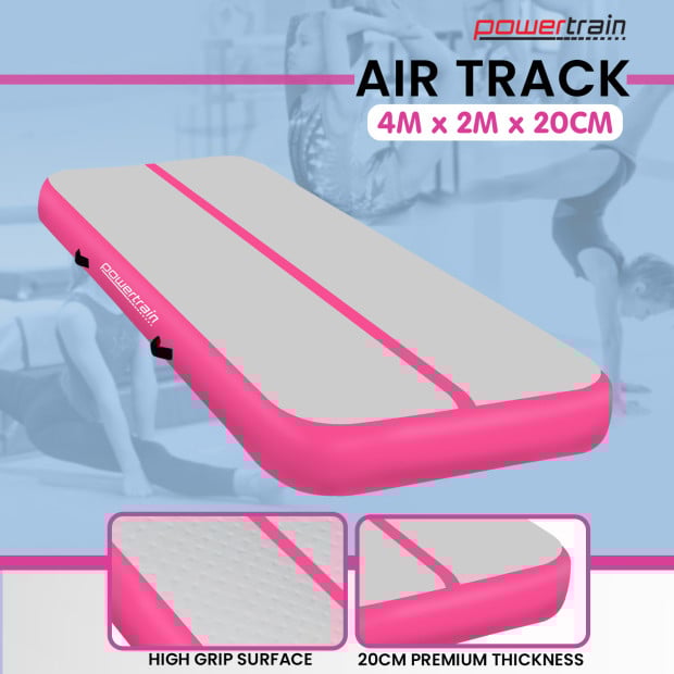 Powertrain 4m x 2m Air Track Gymnastics Mat Tumbling Exercise - Grey Pink