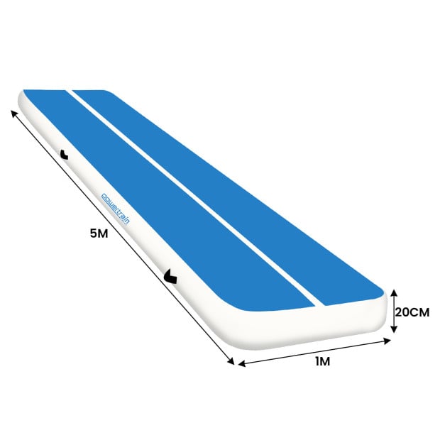 Powertrain 5m x 1m x 20cm Air Track Inflatable Tumbling Gymnastics Mat - Blue White Image 6