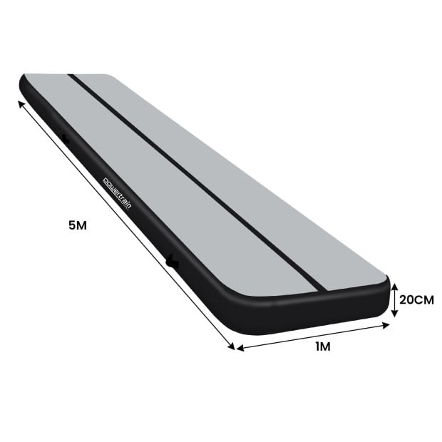 Powertrain 5m x 1m x 20cm Air Track Inflatable Tumbling Mat Gymnastics - Grey Black Image 4